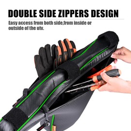 Hutexico KRX 1000 Storage Accessories, UTV KRX 1000 Triangle Truss Storage Bag, Side by Side Bags Roll Bar Gear Bag For Kawasaki Teryx KRX 1000 2020-2024 Double-side Zipper (Green)