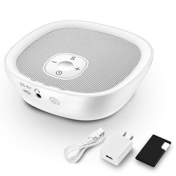 Sleepbox Sound Machine Portable Rechargeable White Noise Machine with Headphone jack and 22 Soothing Sounds with Memory Function 32 Levels of Volume Powered by AC or USB for Baby Kids Adults (White)