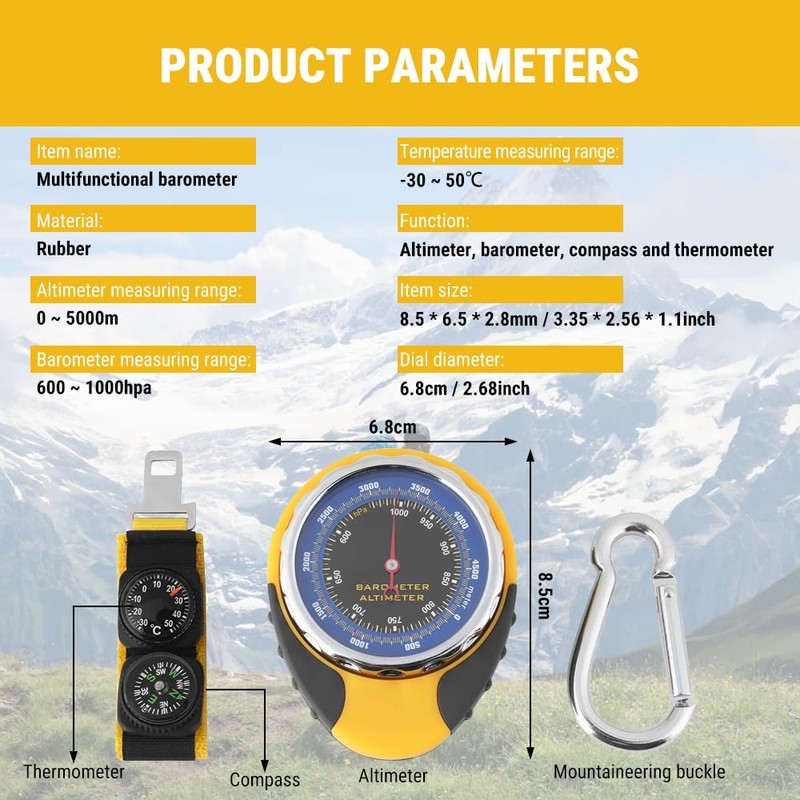 Uadme 4 in 1 Digital Mini Compass Altimeter Thermometer Barometer
