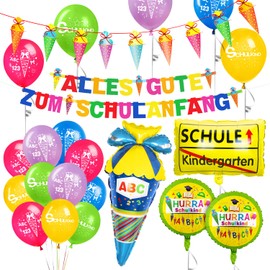 Bluelves Einschulung Schulanfang Schuleinführung Deko, Alles Gute zum Schulanfang Girlande, Zuckertüte Banner, Schulkind Luftballons, Folienballon Zuckertüte Schulkind Einschulung für Jungen