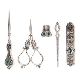 5pcs Embroidery Scissors Kit Alloy Thread Scissors Sewing Kit for Needlework Vintage Silver