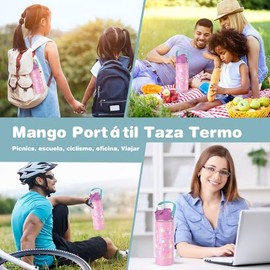 Botella de Agua para Niños, Botella de Acero Inoxidable para Niños y Niñas, 18oz Termo de Agua Aislada Reutilizable con 2 Pajitas, 100 A Prueba de... 