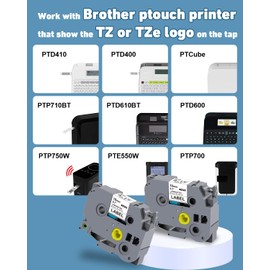 Weemay Compatible TZ Tape 18mm 0.7 Laminated White TZc241 for Brother Label Maker Tape Refill 18mm 0.7 Ptouch 3/4 Inch Black on White TZe 241 TZ241 TZ-241 for P Touch PT-D400 PT-D600 Printer, 4 Pack