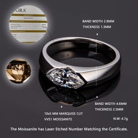 CannyCat 10x5 mm Oval Marquise Cut Moissanite Engagement Ring for Women Platinum-Plated Silver Half Bezel Tension Set Solitaire Wedding Band D color VVS Moissanite Anniversary Promise Rings (9)