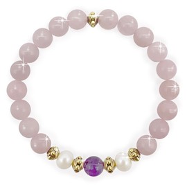 { Georgiadis } - Beautiful Real Freshwater Pearls, Rose Quartz and Amethyst Bracelet, featuring Grade A, High Luster Pearls and Stunning Gemstones, Healing, Spiritual Properties, Enhancing Spiritual Awareness, Calming, Gift, Bracelet for Women. (Rose Pin
