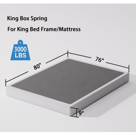 Bedsnus King Size Box Spring and Cover Set, 9 Inch High Profile Metal BoxSpring, Heavy Duty Structure Mattress Foundation, Noise Free, Non-Slip, Easy Assembly