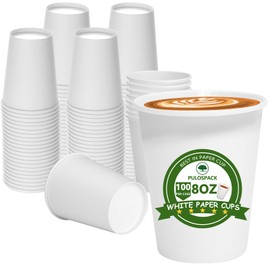 100 Pack 8 OZ Paper Cups, Disposable Coffee Cups Leak-Proof, Food-Grade Paper, Smooth Rolled Rim Design Drinking Cups for Hot/Cold Beverage Ideal for Office, Party, Picnic, Travel, and Events (100)