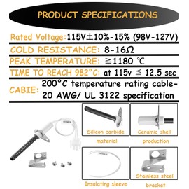 903110A 903110 (Reinforced) 115 Volt Universal Furnace Hot Surface Ignitors with Plug, Round Silicon Nitride Hot Surface Igniters Kit Fits Nordyne Furnace Igniters 632504 632504 632313 632313C FC047