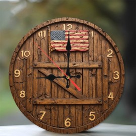 Lancholy Rustic Wood Barn Door Wall Clock American Flag Design 10-Inch Wooden Wall Clock, Silent Movement, Battery Operated (AA Batteries Not Included), Artistic Home Decor, Perfect for Home Accents