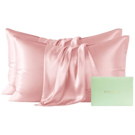THXSILK Mulberry Silk Pillowcase King Size, Set of 2 Pillowcases, Pillow Cover with Hidden Zipper, Soft Smooth Cooling Pillowcases for Hair and Skin, Gift for Women Men, Charming Pink