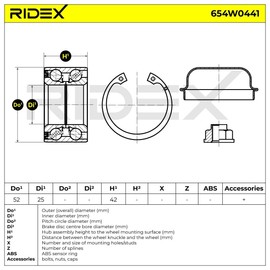 RIDEX Wheel Bearing Kit 654W0441 Rear Left Right Agila (A) (H00) 42 mm 25 mm 52 mm