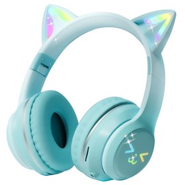 Joso Bluetooth Kids Headphones, 2 in 1 Wired/Wireless Headsets with Microphone for girls and boys, Adjustable Headband, Cat Ear Headphones Foldable