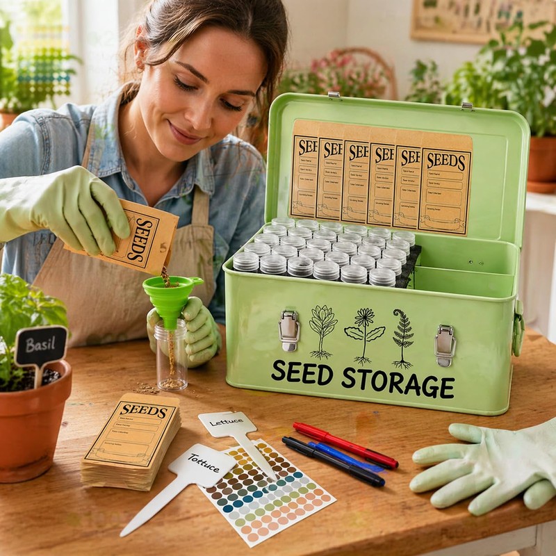 FOCHIER F Large Metal Seed Storage Organizer Box with Lid,