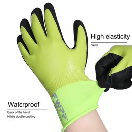 FWPP Safety Work Gloves, Double Nitrile Coated Firm Grip (2nd Generation More Wear-resistant) Construction Gloves, Oil resistant Gardening gloves, Medium 3 Pairs, Yellow