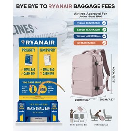 HPLQQ for Ryanair Underseat Cabin Bags 40x20x25,Carry-ons Hand Luggage Bag Travel Backpack Cabin Size for Ryanair,14 Inch Casual School Laptop Backpack with Shoes Compartment,20L,A6-Dusty Pink