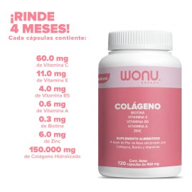 Colágeno Hidrolizado Antianging Wonu 120 Capsulas De 40mg Con Biotina, Zinc y Vitaminas