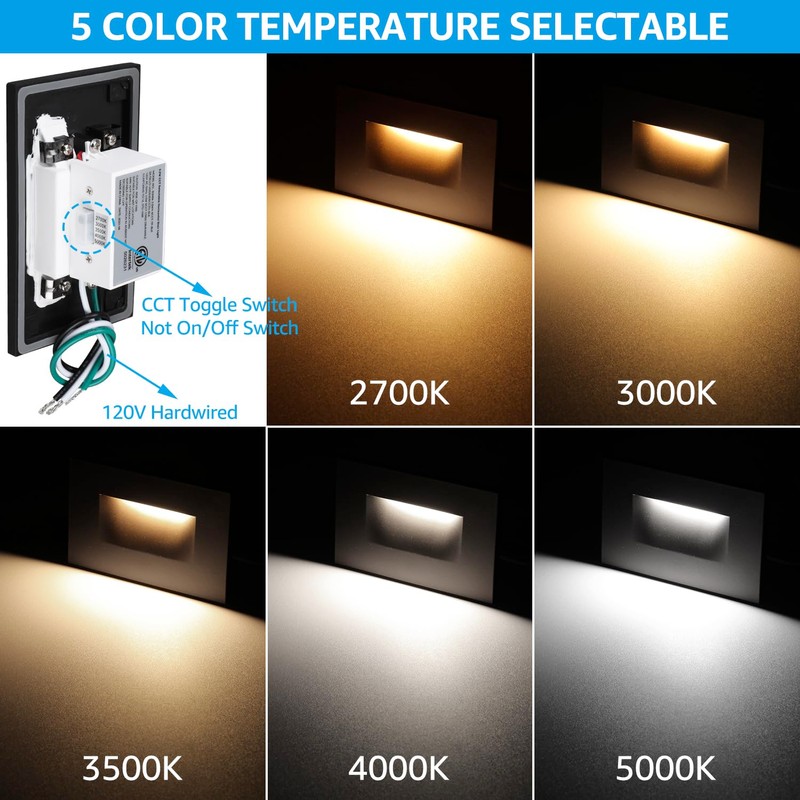 LEONLITE 12-Pack Black 5CCT 120V LED Step Lights, 150LM 5%-100%