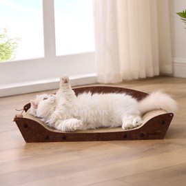 ZOMISIA Cat Scratcher Bed - 26'' Cardboard Scratching Board for Indoor Cats, Orthopedic Lounger Scratcher Couch with Catnip and Bells