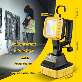 WENFENG Rechargeable LED Work Light, 3 Modes Rotate Spotlight Flashlight, Magnetic Base and Hook Mechanic Light, Waterproof Handheld Spot Light Searchlight for Outdoor, Repairing, Emergency