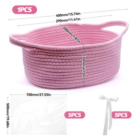 WYYFXY® Empty Gift Basket Braided with Cellophane Bags and Bow, Basket Gift Cotton Rope Baskets for Gifts, Holidays, Birthdays (Pink)