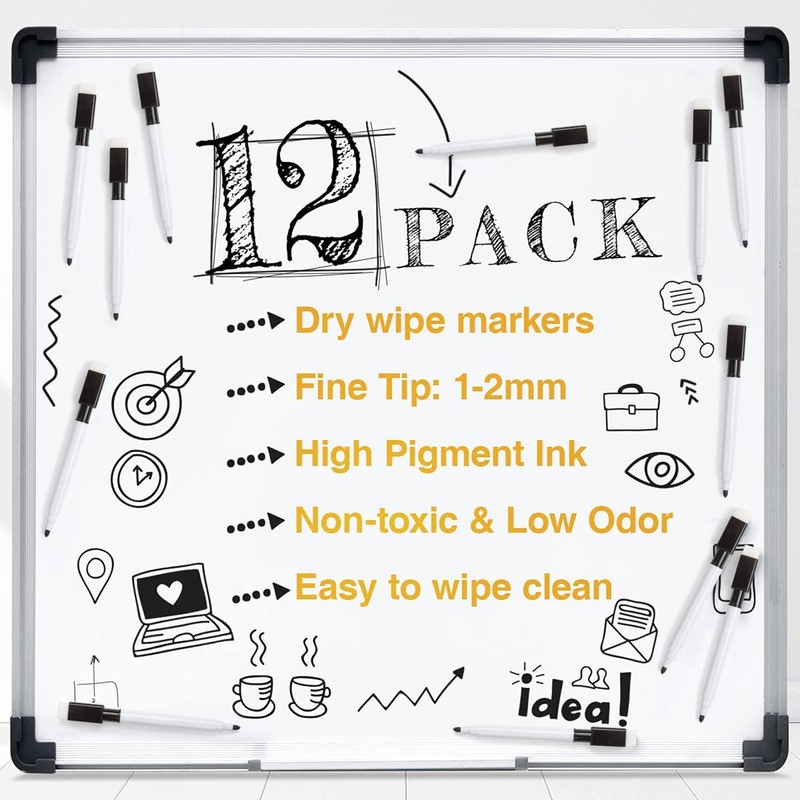 SULOLI Whiteboard Pens,20PCS Black Small Dry Wipe Whiteboard Marker Pens