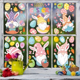 Easter Decorations Window Clings - 9 Sheets of Festive Easter Window Stickers for Glass Windows - Spring Window Clings for Easter Decor - Perfect Easter Gifts (Easter Gnomes)