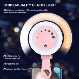 Ring Light Laptop Video Conference Light, LED Ring Light, Dimmable Webcam Lighting with Clip for Selfie, Ring Light for Zoom Meeting, Tiktok, Makeup, Live Stream, YouTube, Photography (Pink)