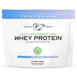 Muscle Feast Grass-Fed Whey Protein Concentrate Powder, All Natural, Hormone Free Pasture Raised Whey Protein Powder for Women & Men, Clean, Non-GMO & Gluten Free Whey Concentrate - Unflavored, 2lb