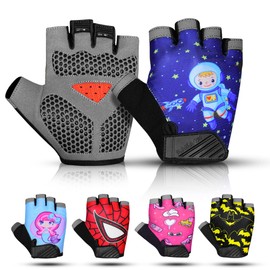 SAGA SPORTS Half Finger Kids Cycling Gloves| Non-Slip, Padded, Antislip, Fingerless Kids Bike Gloves for Boys and Girls | Ideal for BMX, MTB, Gymnastics (Navy Blue, Small [4-6])