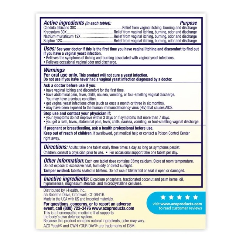 Azo Dual Yeast Plus Infección Vaginal 60 Tabletas