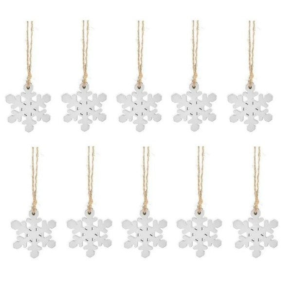 10 Wooden Christmas Snowflakes Hanging Bauble Tree Decorations Snow flake