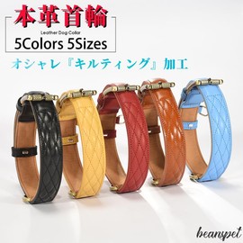 Beanspet Genuine Leather Dog Collar Quilted Design Antique Hardware 5 Colors 5 Sizes (Red, XL)