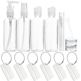 FiveSeasonStuff Travel Bottles for Liquids 100ml Set 9 Piece (3.5 fl oz) Travel Size Toiletries Leakproof Containers with Travel Bag and Labels (Transparent) (White)