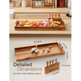 TIDITA Acacia 30 Inch Large Charcuterie Board with Cheese Knife Set of 4 – Acacia Wood Serving Tray With Handles, Long Charcuterie Board, Large Charcuterie Boards for Party, Wooden Cheese Board