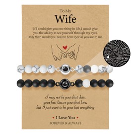 I Love You 100 Languages Bracelets Couples Gifts for My Wife Girlfriend Wife and Men - Anniversary Valentine's Day Birthday Gift for Him and Her, Stone