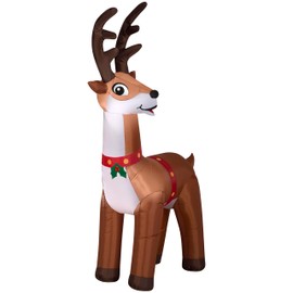 Gemmy 6' Tall Christmas Inflatable Reindeer with His Reins and Christmas Holly Indoor/Outdoor Decoration