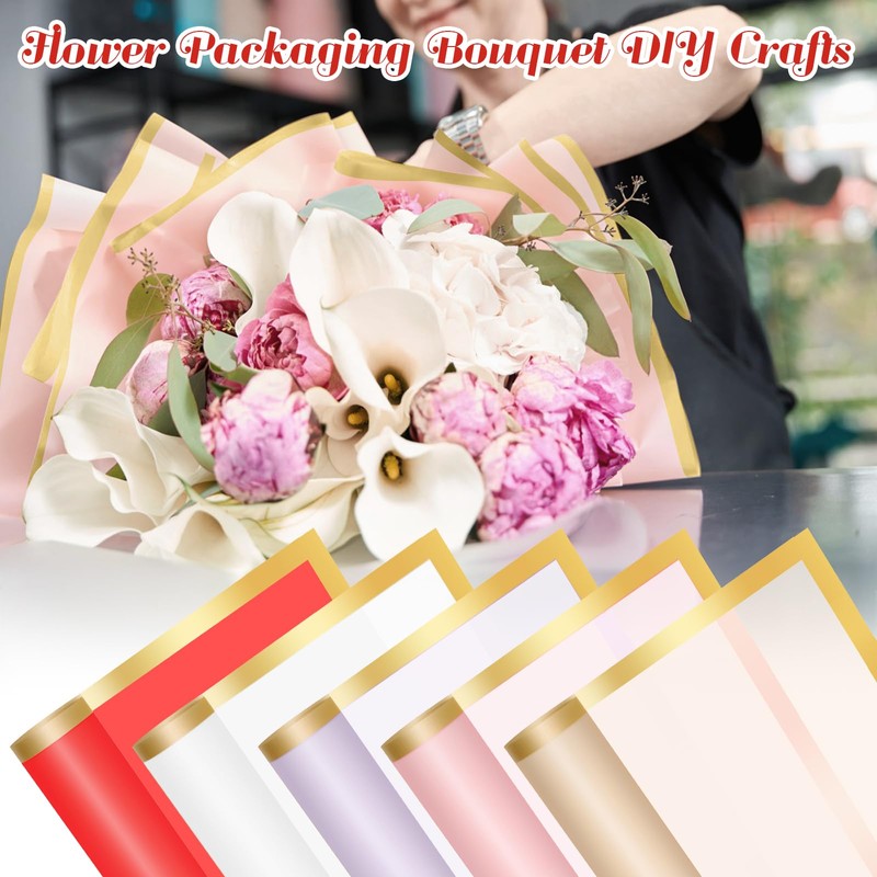 30 Sheets Flower Bouquet Wrapping Paper, COITEK Waterproof Gold Edge