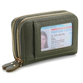 YLUEAWP Credit Card Holder Wallet RFID Blocking Leather Small Wallet for Women & Men Businese Card Case Double Zipper Wallet with ID Window (Olive green)