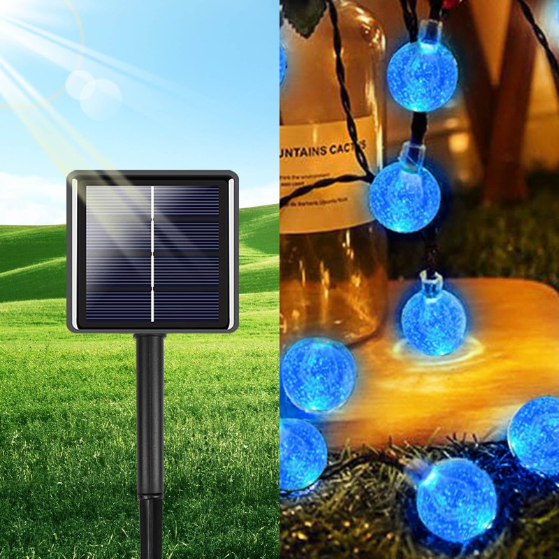 Blue 2-Pack 100 LED 64FT Crystal Globe Solar Christmas Lights,