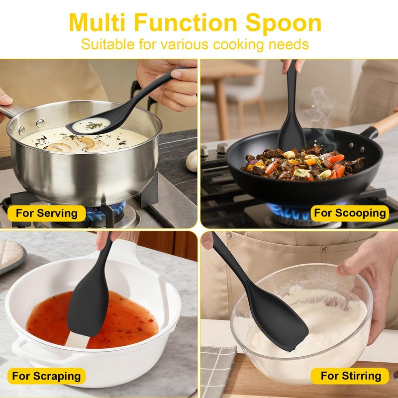 2 Pack Silicone Cooking Spoon, 13.1 In, Large Kitchen Spoons