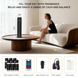 Waterless Scent Diffuser for Home, Nebulizing Essential Oil Diffuser with 6 Hotel Scents, Quiet Aromatherapy Fragrance Machine, Covers up to 700 Sq Ft, for Home, Spa, Office