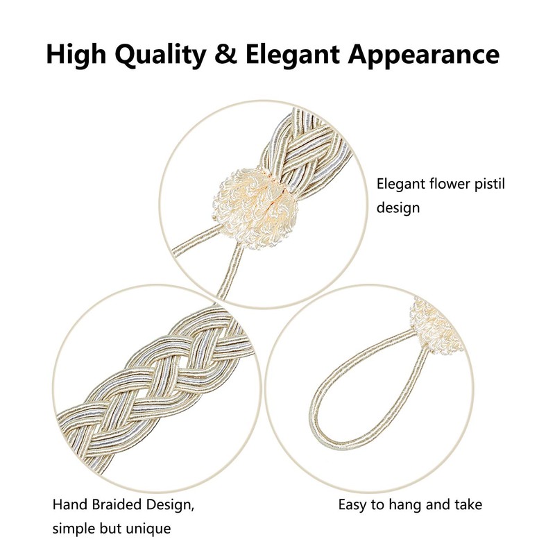 Blulu 6 Pieces Braided Curtain Tiebacks Rope Belt Curtain Ties