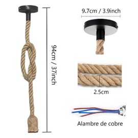 Lámpara Colgante de Cuerda de Cáñamo, 100CM Lámpara Colgante de Cuerda, Base E27 Luz de Techo (1 Lamp Holder), Vintage Lámpara Colgante para Restaurante Bar (Bombillas No Incluidas)
