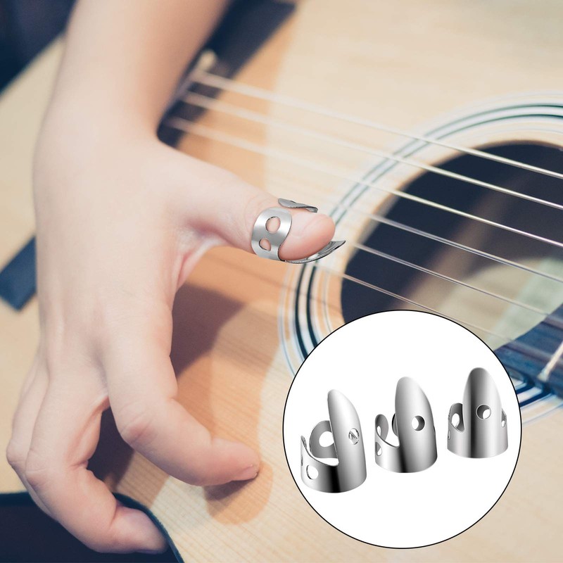 Shappy 6 Pcs Banjo Finger Picks Set Stainless Steel Adjustable