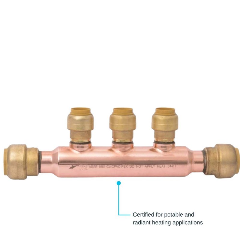 SharkBite 25552LF Manifolds with Push-Fit Branches, 3-Port Open, Brass