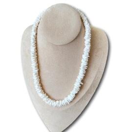 Native Treasure 18" Mens and Womens Tropical Summer Beach Surfer Necklace From the Philippines, White Rose Clam Chips Ark Shells