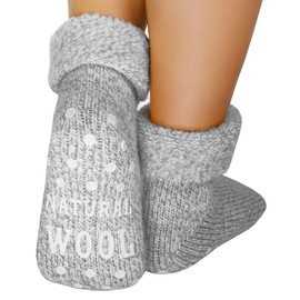 dunaro 1-2 Pairs of ABS Non-Slip Socks Wool Socks Stopper Socks Studded Socks for Men and Women, 1 Pair | Grey
