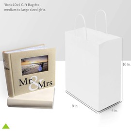 White Kraft Paper Bags With Handles, Birthday Parties, Restaurant takeouts, Shopping, Merchandise, Party, retail, gift Bags 100 Pcs. 8x4x10"-Cub