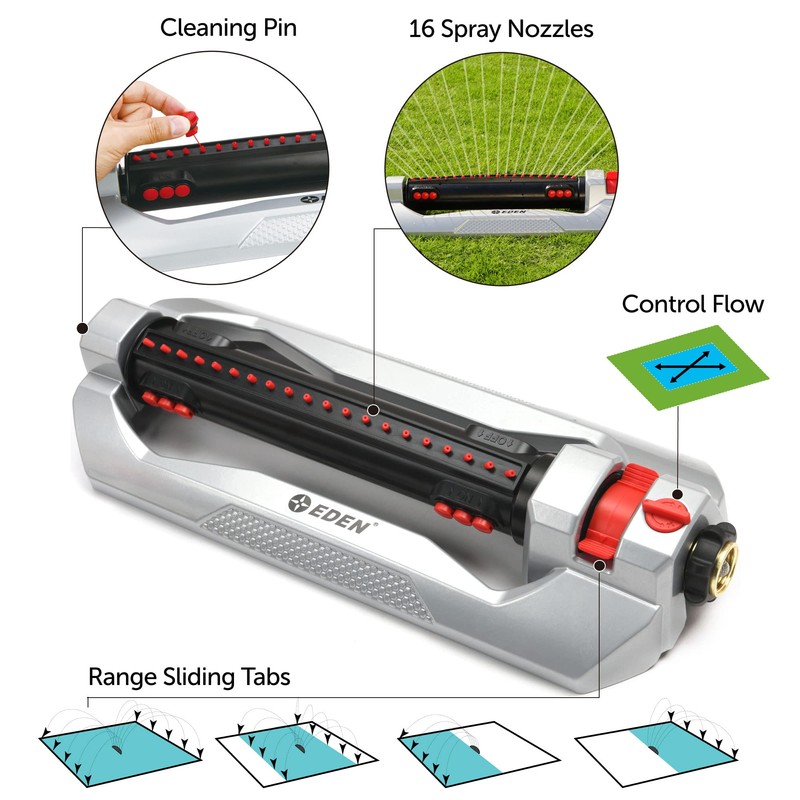 Eden 96216 Heavy Duty Turbo Oscillating Sprinkler, Covers Up to