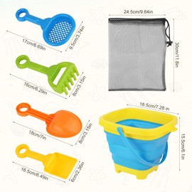 Gosknor 6 Stück Strandspielzeug Set, Zusammenklappbarer Eimer mit 4 Schaufeln Sandspielzeug für Kleinkinder für Jungen und Mädchen Spaß Strandparty Sommer Picknick Outdoor-Camping Angeln Aktivitäten